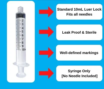 10 PACK- 10cc/mL Sterile Syringes With Luer Lock-10 Individually Sealed Syringes • $13.99