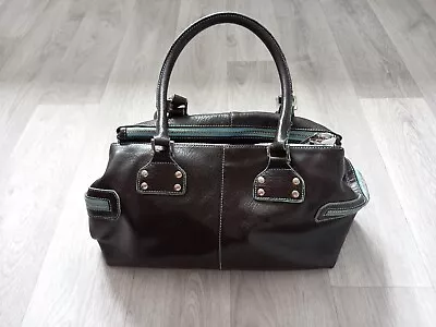 Matt And Nat Vegan Leather  Handbag /Shoulder Bag Dark Brown With Blue Trim • £20
