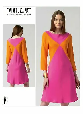 Vogue V1326 Tom And Linda Platt Misses Colorblock Dress Sewing Pattern Sz 8-24 • $10.95