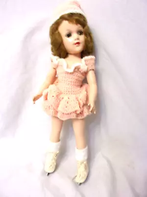 Vintage Mary Hoyer  14in Ice Skater Doll Pink Knit Outfit  Fabulous All Original • $125