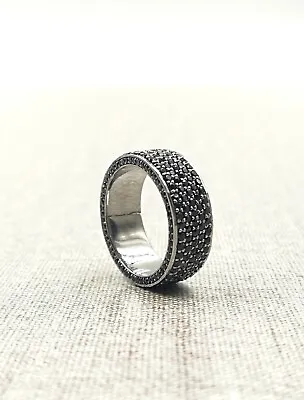 Micro Pave Rich Black 2.03CT Onyx With 935 Argentium Silver Unisex Ring Band • $149