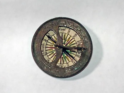 $387 • Buy ANTIQUE C1790-1820 Brass POCKET SUNDIAL / COMPASS W/Hand Colored PAPER DIAL Face