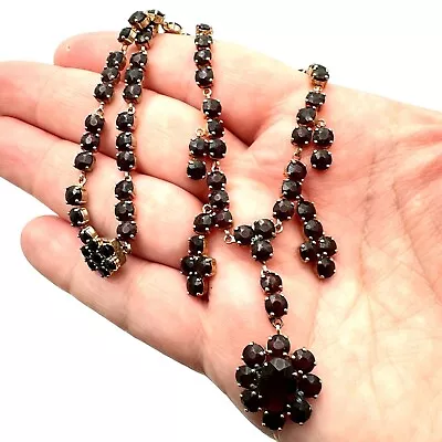 Antique Vintage Bohemian Garnet Victorian Pendant Necklace 15 Inch • $269.99