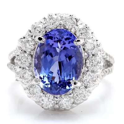 5.80 TCW Natural Blue Tanzanite And Diamonds In 14K  Solid White Gold Ring • £1686.96