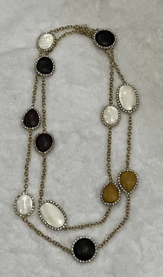 $45 • Buy Gold Tone Wood And Oval Mother Of Pearl Necklace By Eva Jeanbart Lorenzotti