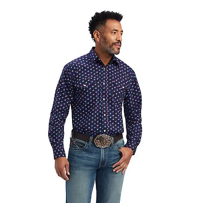 Ariat Men's Classic Nosson Star Maritime Blue Snap Shirt 10041555 • $29.97