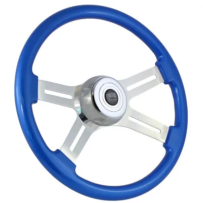 18  Blue Steering Wheel Chrome 4 Spoke Freightliner Kenworth Peterbilt Volvo • $146.30