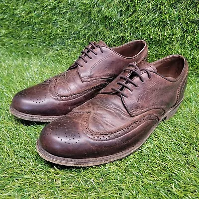 Vintage Shoe Company Brown Wingtip Oxford Distressed Shoes Size 10 M Made In USA • $125