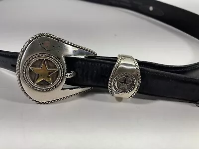 LUCCHESE 2000 Western Belt Men  40 Black Leather Silver Buckle Concho Stars USA • $71.95