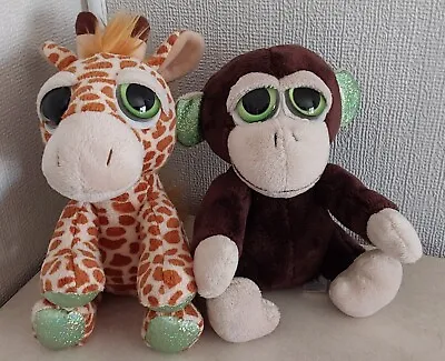 Russ Berrie Lil Peepers Kenya Giraffe & Mocha Monkey Plush Toy Green Shimmer X 2 • £8.99