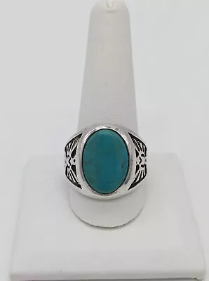 Vintage Navajo Men's Sterling Silver Ring Turquoise Thunderbird Ring • $115.99