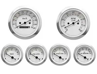 MOTOR METER RACING Classic White 6 Gauge Set Mechanical Speedometer KMH °C PSI • $318.99