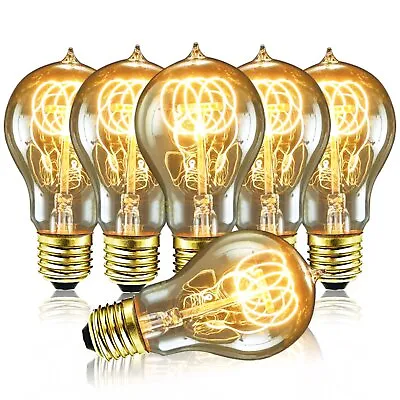 Luxrite Vintage A19 Light Bulb 40W Dimmable Edison Crystal Clear E26 6-Pack • $13.99