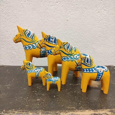 Authentic Swedish Dala Horse Wooden Hand Painted Green Hemslojd Yellow • £46.56