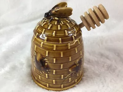 Vintage Honey Pot Covered Honeybees Basket Hive Crazing MCM With Dip Stick • $24.99