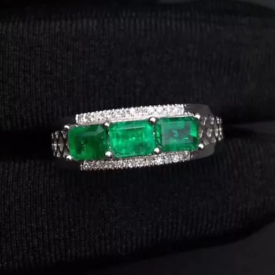 Gorgeous Natural Colombian Emerald And Zircon Ring Sterling Silver 925k Wedding • £83.99