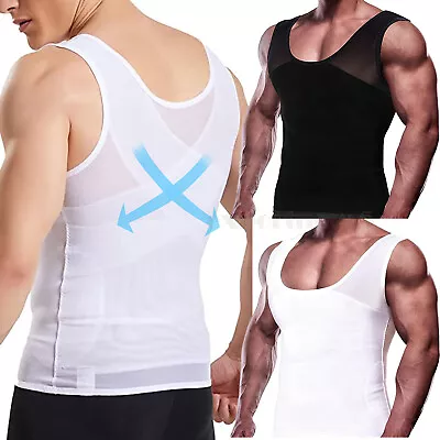 Mens Compression Shirt To Hide Gynecomastia Moobs Chest Slimming Body Shaper UK • £16.79