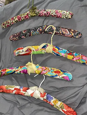 Vintage Hangers 6 Padded Satin & Cotton Beautiful Designs Some Mod • $21.27
