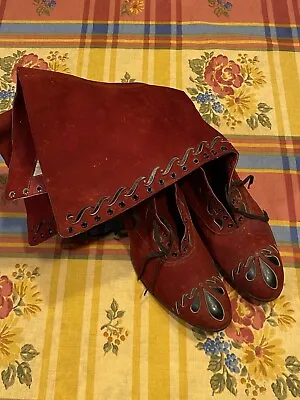 Antique Vintage 1900's Victorian Lace Up Boots Rare Red Suede And Bigger Size • $175