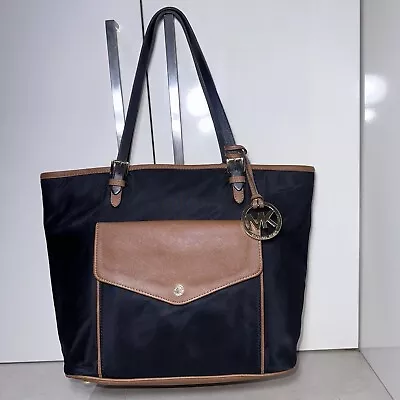 MICHAEL KORS Black Brown Jet Set Nylon + Leather Handbag Bag #31105 Jetset • $85