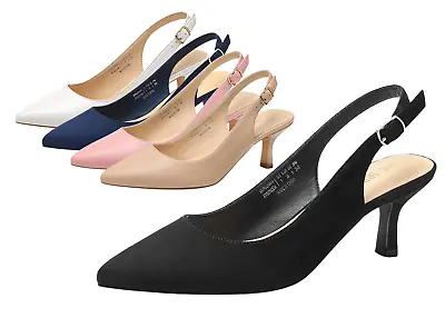 Women Slip On Pump Shoes Low Kitten Heel Pointed Toe Comfort Slingback Pumps • $25.99