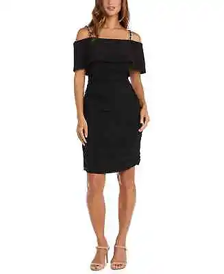 R&M RICHARDS Sheath Dress Embellished Cold Shoulder Black Ruched Size 16 NWT 109 • $28