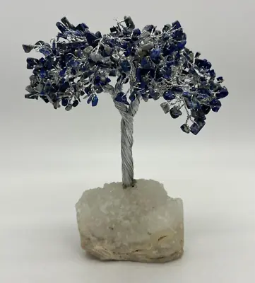 VTG Sodalite Or Lapis Lazuli Gemstone Tree Of Life Feng Shui On Snow Quartz Base • $22.50