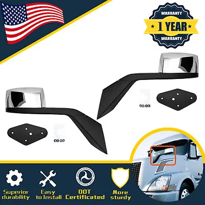 For VOLVO VNL Chrome Hood Mirror Pair With Nuts&Mounting Plates 2004-2017 • $86.47