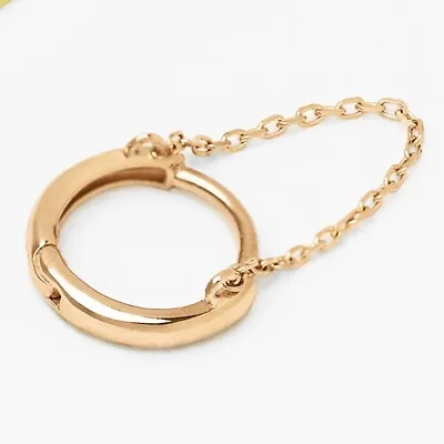 14k Solid Gold Single Small Chain Hoop Earring Minimalist Huggie Hoop Earring • $73