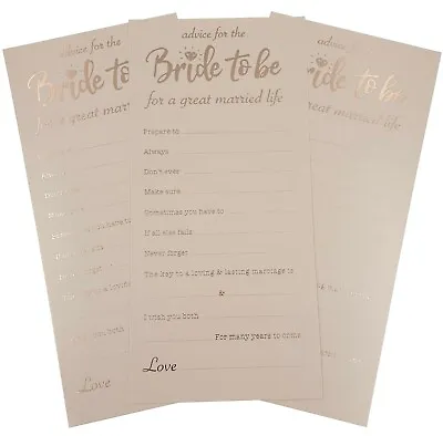 10 Advice For The Bride Cards Hen Party Games Bridal Shower Wedding Rose Gold  • £3.50