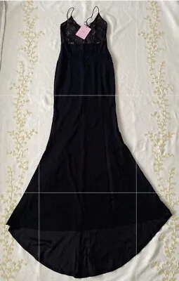 NWT Hello Molly Black Formal Lace Trim Maxi Dress With High Slit Size 2/XS New • $59.95