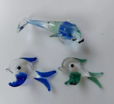 Vintage Miniature Murano Style Glass Animals Figurines  2 Matching Fish 1 Whale • £3.99