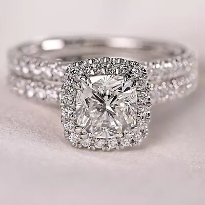 Cushion Cut VVS1 Moissanite Matching Band Wedding Ring Set 14K White Gold Plated • $210.92