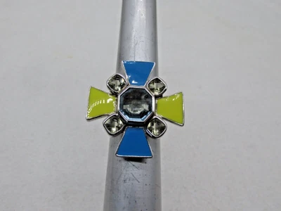 $30 • Buy Sterling Silver Maltese Cross With Blue & Yellow Enamel, Topaz & Quartz Sz7 #854
