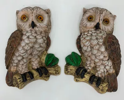 Vintage Set Of 2 Chalkware Owls Wall Decor Mid Century Era 8” • $14