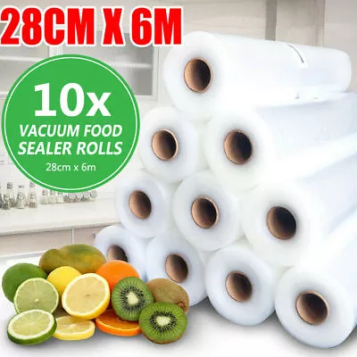 10 Rolls Vacuum Food Sealer Saver Bag Seal Storage Commercial Heat Grade 6MX28cm • $34.90