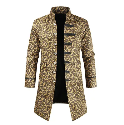 Men's Steampunk Jacket Vintage Jacquard Tailcoat Gothic Long Frock Coat • $54.45