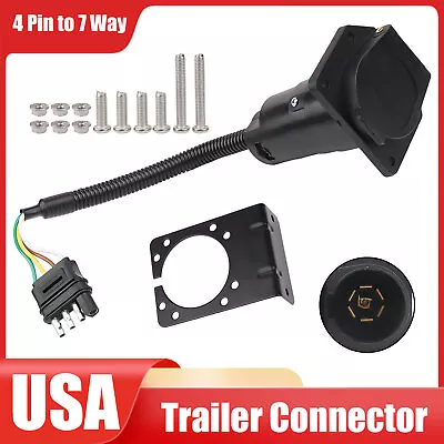 4 Pin Flat To 7 Way Blade Trailer Plug Adapter RV Tow Truck Light Wire Connector • $9.99