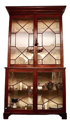 A Large And Rare Glass Front Antique English Astragal Glazed Breakfront Cabinet  • $6350