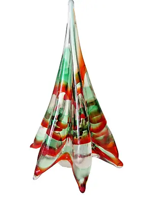 Vintage Murano Glass Christmas Tree Green & Red Swirl Stripe 8.5  • $200