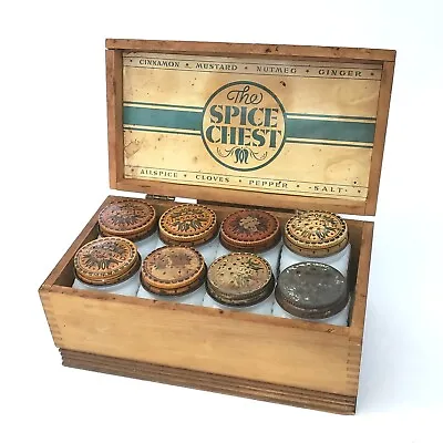 Vintage Spice Set Of 8 Original Wood Box THE SPICE CHEST Dove Frank Tea & Spice • $129.95