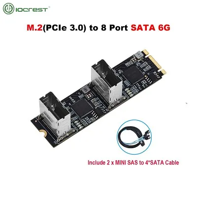 M.2 PCIe3.0 To 8 Ports SATA 6G Controller Card B/M Key With 2 Mini SAS Interface • $60