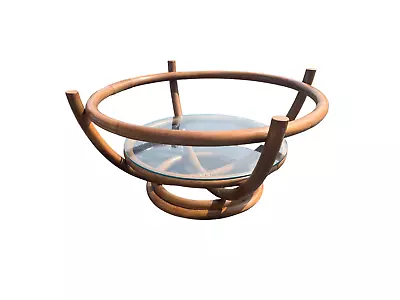 Vintage Boho Chic Organic Modern Dark Brown Bamboo Coffee Table • $599