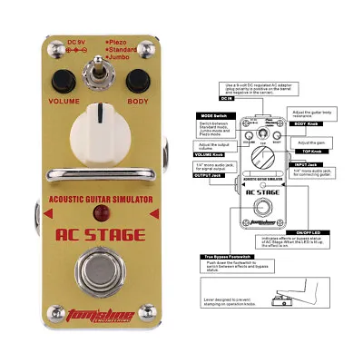 AROMA Acoustic Guitar Effect Pedal Analog Pedal Simulator Nano True Bypass • $46.54