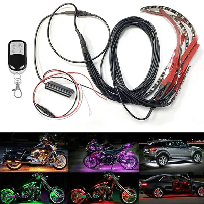 12Pcs Motorcycle RGB 120LED Waterproof Under Glow Lights Strip Neon Kit + Remote • $24.70