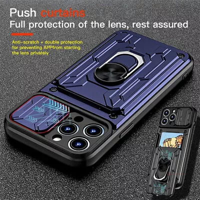 $14.99 • Buy Shockproof Card Slot Ring Holder Case For IPhone 14 Pro Max 14+ 13 12 11 8 7Plus