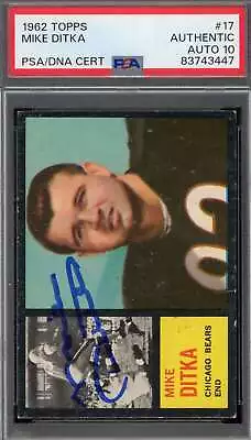 Mike Ditka Gem Mint 10 PSA DNA Signed 1962 Topps Rookie Autograph • $759