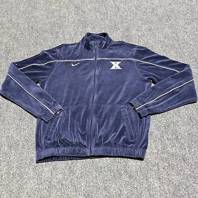 Xavier Musketeers Track Jacket Men's Large Tall Blue Nike Velour Full Zip * • $28.88