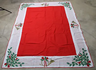 Vtg Vera Neumann Rectangle Christmas Holly Horn Tablecloth USA 51x68 • $36.80