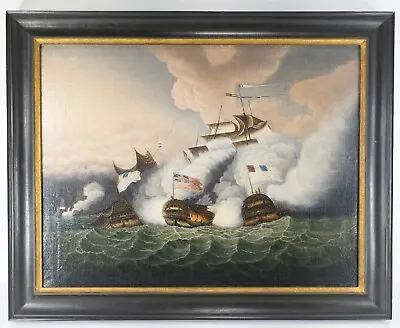 Antique China Trade English School Naval Battle Oil Painting On Canvas Provenanc • £4821.02